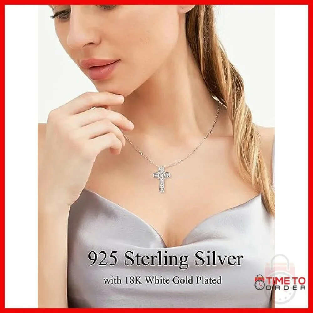 D Color Moissanite Cross Pendant Necklace 20in Sterling Silver 18k Gold